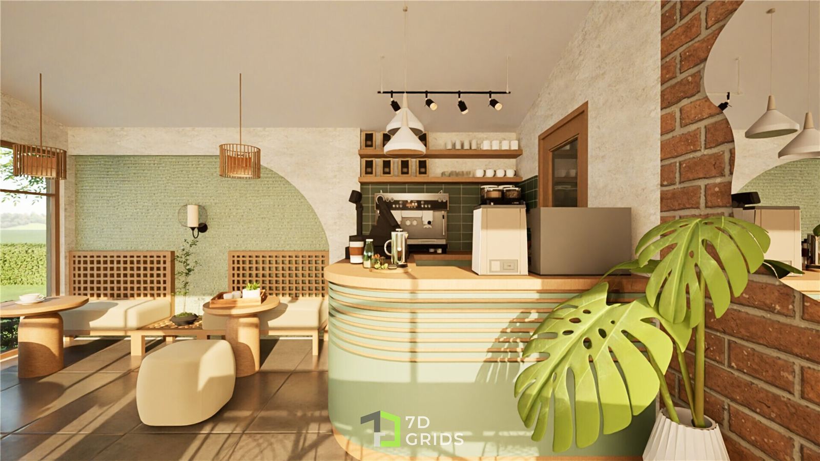 Cafe F espresso bar and shelving
