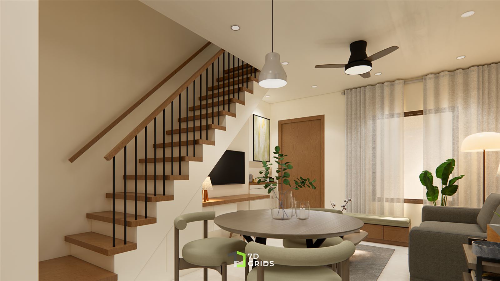 Casa G stairway and dining area