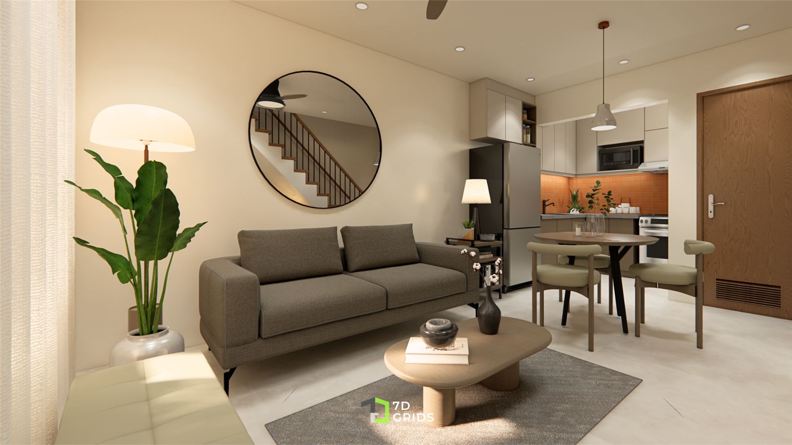 Casa G living room open to kitchen