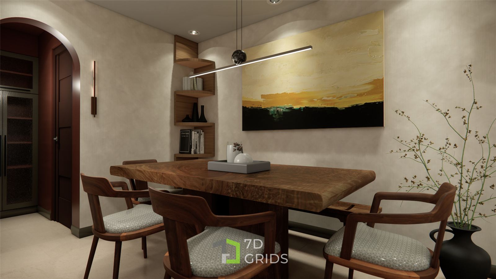 Casa Y dining area with live-edge wood table
